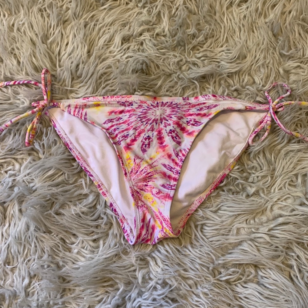 🦋Pink & Yellow Tie Dye Side String Bikini Bottoms